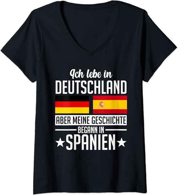 Damen Spanisch Spanier Deutscher Spanierin Spanisches T-Shirt mit V-Ausschnitt : Amazon.de: Fashion
